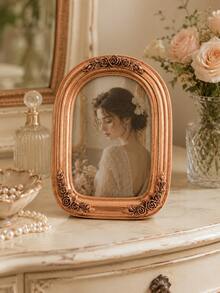 Ornate Oval Picture Frame, Single Vintage-Inspired Rose Gold Resin Photo Frame With Raised Flower Embellishments, Romantic Decor For Wedding Photos, Portraits, Dresser, Mantel And Gift Giving - Classic - View 6