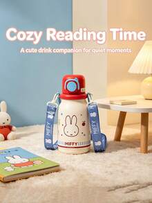 1pc 640ml Large Capacity Cross-Body Rope Officially Licensed Miffy Rabbit Water Cup, A Portable Leak-Proof Travel Cup, A Cute Cartoon Insulated Drinking Cup, Suitable For Students And Girls For Outdoor Daily Use - White - View 6