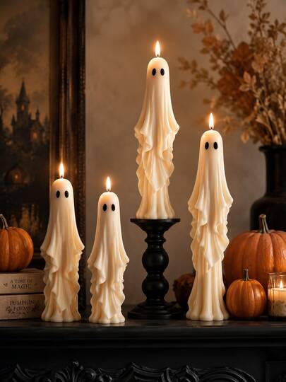 1pc 3D Ghost Candle Silicone Mold, Large & Small Sizes, Non-Stick & Reusable, For Aromatherapy Candles, Plaster, Epoxy Resin & Soap Making, Suitable For Halloween Party, Autumn Home Decor, Gothic Tabletop Ornament, Silicone Mold, Halloween, Thanksgiving, Christmas
