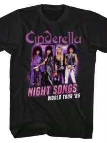 Vintage Rock Band Night Songs World Tour 1990-2003 Graphic T-Shirt - Black Relaxed Fit Tee With Band Members Print, Short Sleeve Crew Neck, All-Season - Black - View 8