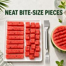 Stainless Steel Dual-Head Melon Slicer, Cube Cutting With Fruit Fork, Universal For Melon And Fruit, No Cutting Board Needed, Portable And Easy To Clean - Multicolor - View 3