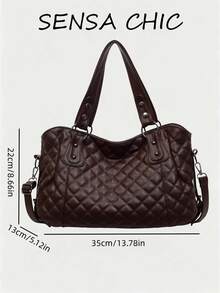 Classic Quilted Embossed Decor Durable Multi-Compartment Zipper Closure Relaxed Vintage Tote Bag, Professional Outdoor Travel Bag, Handheld Shoulder Crossbody Bag, Elegant Texture Women's Bag - Coffee - View 2