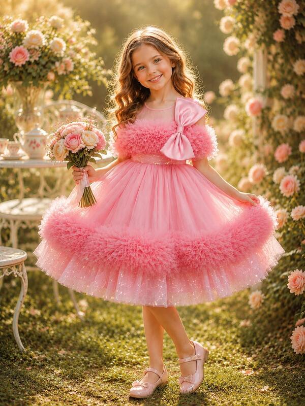 KAFEIBEI Young Girls Party Dress Sequin Sequins Fluffy Tulle Elegant Ball Gown Formal Princess Dress