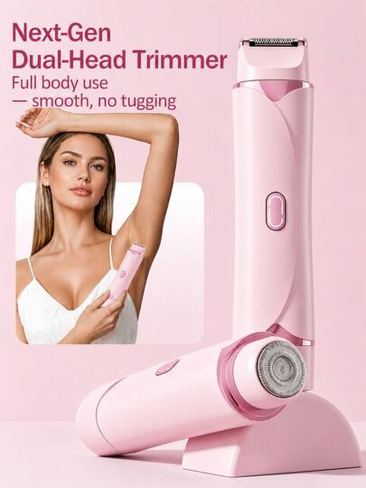 SKYWORTH Electric Razor For Women, 2-In-1 Rechargeable Bikini Trimmer, Waterproof Wet & Dry Dual-Head Body Shaver, Facial Hair Remover For Legs, Underarms, Arms & Bikini Area, USB Type-C Charging