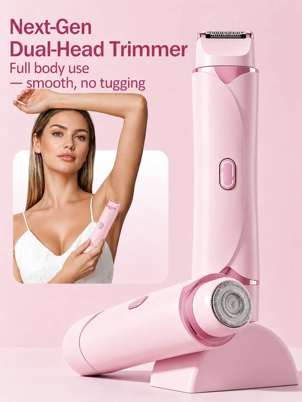 SKYWORTH Afeitadora eléctrica para mujeres, recortadora de bikini recargable 2 en 1, afeitadora corporal de doble cabezal impermeable para uso en seco y húmedo, depiladora facial para piernas, axilas, brazos y zona del bikini, carga USB Tipo-C