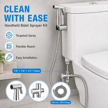 Stainless Steel Handheld Toilet Spray Gun Kit, Including Spray Gun, 59-Inch Hose, Tank Bracket, And 7/8-Inch Three-Way Valve Adapter. Easy Installation. Bathroom Cleaning Kit. - 7/8 - View 2