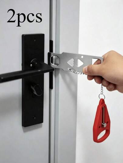 2pcs Portable No-Drill Anti-Theft Door Lock, Anti-Pry Stable Travel Hotel Door Lock, Anti-Collision Limit Portable Door Stopper Lock - Lightweight Portable Design, Carry With You, No Tools Needed, No Damage To Door, One-Click Lock, Simple Operation, Suitable For Hotel Travel, Homestay Guest Rooms, Rental Apartments, Bedroom Door Temporary Lock Protection. Portable Anti-Pry Temporary Protection Door Lock, No-Install Silent Anti-Collision Room Door Stopper, Compact Invisible Versatile Home Decor Security Buckle, Simple Practical Privacy Room Decor Door Lock, Random Style.