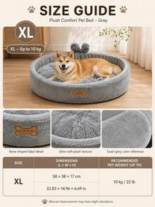 1pc Grey Floral Oval Pet Bed, Soft Thickened Washable Cushion With High Edges And Non-Slip Base, Indoor Sleeping Nest For Dogs, Cats, Puppies, Kittens And Small To Medium Pets, Comfortable Home Bedding, Suitable For Daily Rest, Christmas Gift For Pet Owners - Grey - View 9
