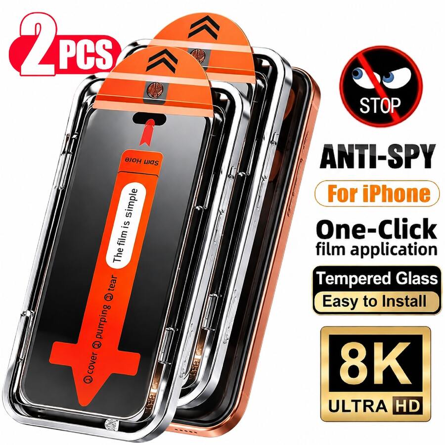 2PCS Privacy Screen Protector With Auto Alignment Kit For IPhone 17 Pro Max/17 Pro/17 Air/17/16 Pro Max/16 Plus/15 Pro Max/14/13/12/11 Series, 9H Tempered Glass Film, Ultra Fast Easy Installation, Dust Resistant Design, Full Coverage Protection, Anti-Scratch Surface, Bubble-Free Application, Includes Install Tool Kit, Smooth Touch Experience - Privacy Protection - View 1