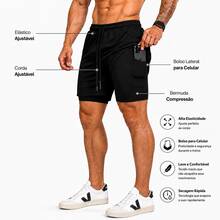 Kit Of 3 Men's Compression Fitness Shorts, Dry Fit, For Gym, Training, Running, CrossFit, Soccer - 3 Hitam - View 2