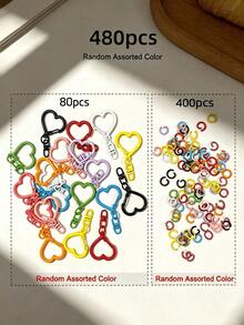 120/240/480pcs/Pack Random Color Macaron Colorful Heart-Shaped Spring Lobster Clasp, Zinc Alloy Spring Hook Colorful Open Ring, Bag Pendant, Keychain Ring - Heart Keychain Set - View 11