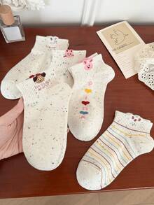 5 Pairs Polka Dot Yarn Women's Short Socks, Fashionable Cute Cartoon Pattern, Spring/Summer Sweat-Absorbent Breathable Casual Sports Socks - Multicolor - View 6