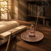 Vintage Coarse Ceramic Embossed Lotus Buddha Incense Holder, New Chinese Zen Meditation Monk Incense Tray, Home Tea Room Quiet Incense Burner, Wabi-Sabi Style Desktop Tea Table Aromatherapy Decor, Entryway Living Room Chinese Style Decorative Craft, Home Incense Storage Tray, Elegant Holiday Gift For Elders And Friends, Creative Gift - 1pc Zazen Incense Burner + Ceramic + 100g + 9.5*6cm - View 5