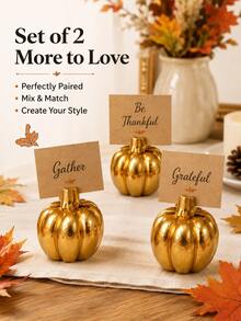 2 Pieces Pumpkin Place Card Holder Set, Gold Fall Tabletop Stands For Guest Names, Reserved Signs, Menu Cards And Photos, Harvest Wedding, Thanksgiving And Seasonal Home Decor - Multiple Styles - View 3