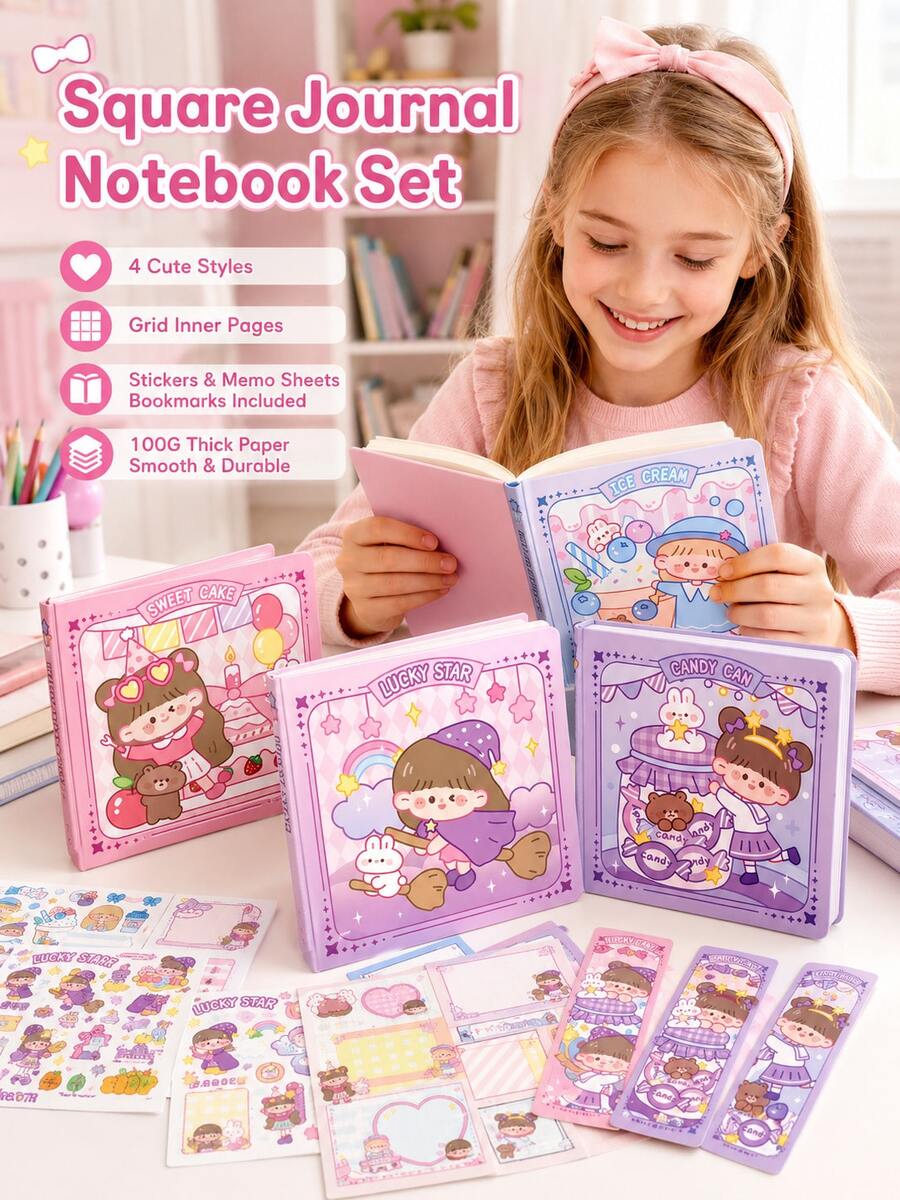 1 buah Buku Catatan Kotak-kotak Seri Magic, Buku Harian Jurnal Retro Kawaii Lucu untuk Anak Perempuan, Anak-anak, Siswa Sekolah Dasar & Perlengkapan Sekolah - MultiWarna - View 1