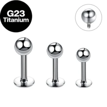 6pcs G23 Titanium Alloy 16G Flat Head Ball Studs, Lip Studs, Tongue Studs, Cartilage Studs, Unisex Body Piercing Jewelry - Silver - View 4