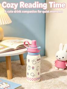1pc 500ml Large Capacity Officially Licensed Miffy Rabbit Water Cup, A Portable Leak-Proof Travel Cup, A Cute Cartoon Insulated Drinking Cup, Suitable For Students And Girls For Outdoor Daily Use - White - View 5