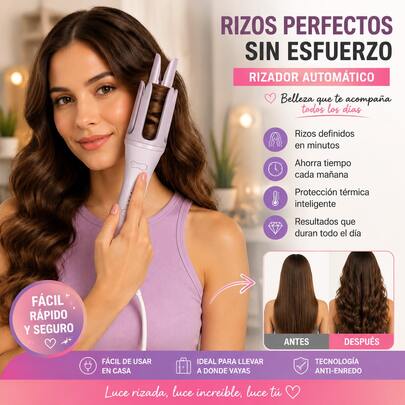 Rizador Automático de Cabello Profesional 3 en 1, Tenaza Rizadora Inteligente con Temperatura Ajustable 150℃-200℃, Ondas y Rizos Perfectos en Segundos, Tecnología Anti Quemaduras, Fácil de Usar para Todo Tipo de Cabello, Ideal para Mujeres que Buscan un Peinado Elegante en Casa o de Viaje,