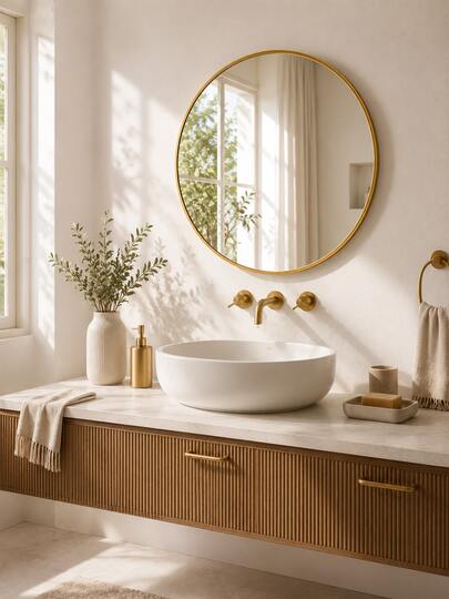 Matte Black/Gold Frame Round Mirror, Fashion Round Vanity Mirror, Suitable For Bathroom/Entryway/Bedroom/Living Room/Vanity, Rustic Home Decor, Autumn Soft Furnishing, Makeup Storage, Bathroom Accessories, Back To School Essentials