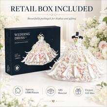 1500PCS White Wedding Dress Building Block Set, Floral Gown Brick Display Model, Elegant Dress Desktop Decor, Adult Collectible Building Set - Wedding Dress Building Blocks - View 9