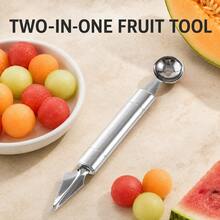 Stainless Steel Dual-Head Melon Baller & Carving Tool, Acid-Resistant & Rust-Proof, Universal For Fruits & Vegetables, Convenient For Home & Commercial Plating & Cleaning - Multicolor - View 3