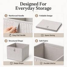 Foldable Corduroy Fabric Storage Cube Bin, White Ribbed Organizer Basket With Handle, Soft Closet Storage Box For Bedroom, Nursery, Shelf, Living Room Home Organization - White - View 3