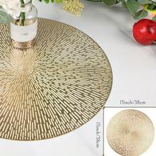 4/6/8/12pcs 15 Inch Gold Round Placemats, Fireworks Pattern, Washable, Suitable For Dining, Events, Parties, Weddings, Bridal Showers, Home Daily Use - Gold - View 5