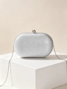 1件 NOCTURNE BAG2025 新款银色亮片双面水钻装饰手提包、托特包、手拿包，配金属链条肩带，优雅时尚，适合晚宴、婚礼、舞会等场合，女士礼物 - 銀色 - 查看 6