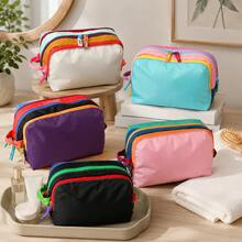 Tas Kosmetik Blok Warna yang Dipersonalisasi, Tas Organizer Kosmetik Kapasitas Besar Multi-Lapisan, Tas Perlengkapan Mandi Portabel untuk Perjalanan dengan Warna Kontras yang Modis - MultiWarna - View 11