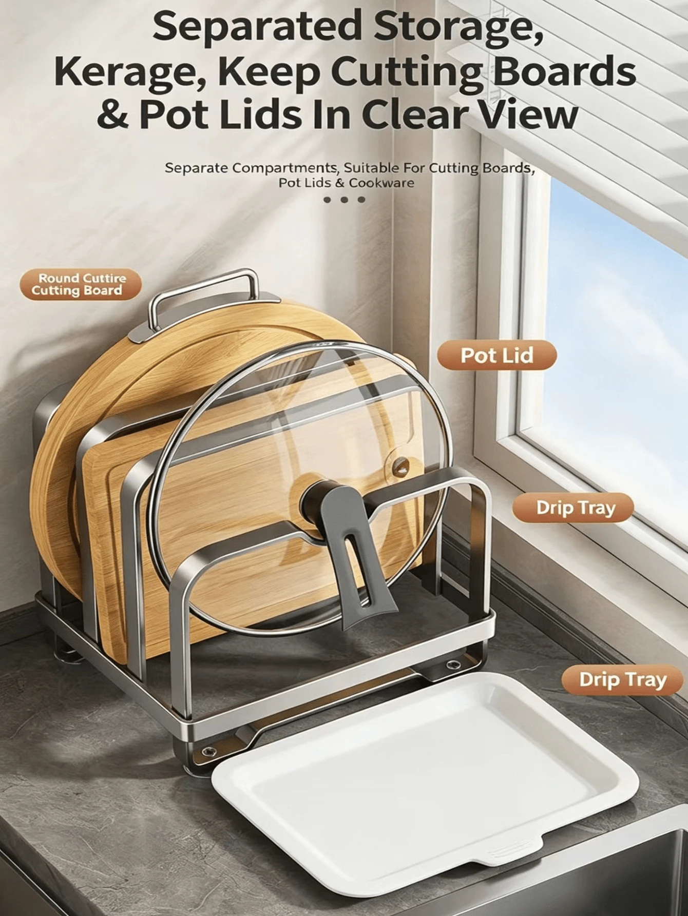 1PC/Pot Lid Storage Rack, 1-Layer, 2-Layer, 3-Layer Structure, Stainless Steel Material, With Drip Tray. Suitable For Use During Cooking, Can Store Pot Lids, Knives, Baking Trays And Other Kitchen Utensils. Suitable For Kitchen Oven And Stove Storage Use