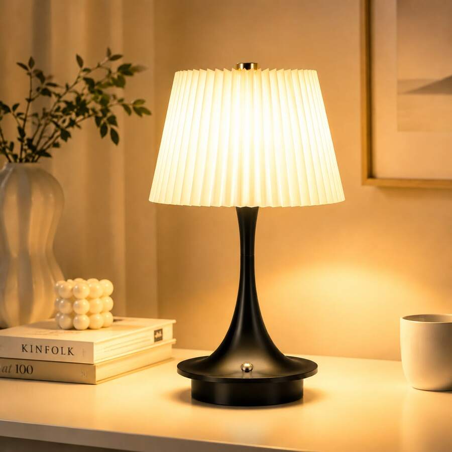 Wireless Rechargeable Pleated Table Lamp, Built-In 1800mAh Lithium ...