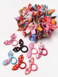 20pcs Rabbit Ear Hair Scrunchies, Cute Bow Hair Ties, Towel Ring Elastic Hair Bands (Random Style) - Multicolor - View 1