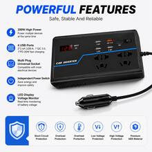 (200w / 100w) inversor de corriente automotriz, convertidor 12 - 24v, inversor universal multivehículo, toma de corriente con pantalla digital, con 4 puertos USB + 1 pd, 2 tomas de corriente universal, un cable de extensión circular, adecuado para automóviles y autocaravanas, etc. - G9-200W - Ver 4