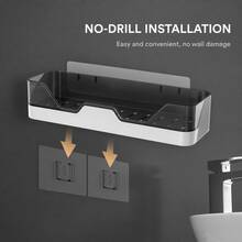Drill-Free Wall Shelf, Self-Adhesive Storage Rack, Bathroom Sink Organizer, Shower Hanging Rack With Drainage Holes, Suitable For Kitchen, Laundry Room And Pantry Under Sink Use - Multicolor - View 7