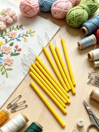 [10pcs/Pack]Extended Handle Yellow Threading Tool, Portable Sewing Accessory. Easy To Use Threading, Suitable For Cross Stitch, Embroidery, Knitting Enthusiasts, Convenient DIY Hand Sewing Needle Threading Tool