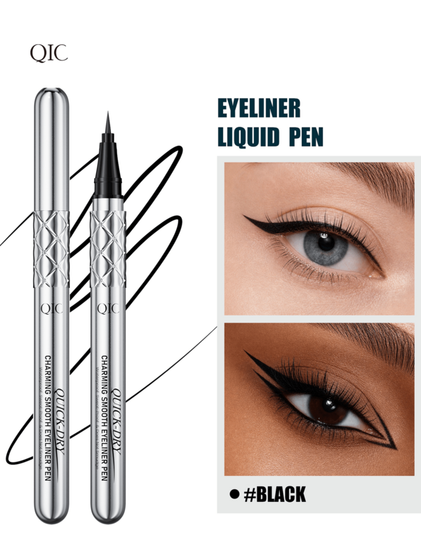 QIC Delineador de ojos líquido a prueba de agua, punta de precisión ultrafina, secado rápido a prueba de manchas de larga duración en negro mate, punta de fieltro de alta pigmentación, adecuado para el look de delineado de ojos de gato, adecuado para principiantes y uso diario
