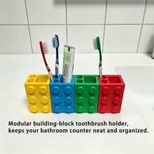 1pc Creative 3D Printed Modular Pen Holder/Toothbrush Holder Storage, Nestable Bathroom Countertop Organizer For Toothpaste And Toothbrush Set, Also Suitable For Pens, Pencils, Brushes, Etc. Perfect For Bathroom, Desk Decoration, Classroom, Office, Home Decor. Great For Back To School And Graduation Season. - Multicolor - View 4