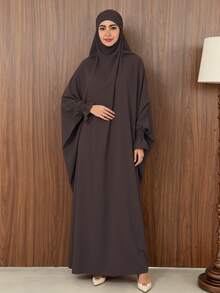 1pc Solid Color Muslim Leg-Of-Gigot Sleeve Cuff Design Hijab Series Abaya, Suitable For Daily Prayer, Minimalist And Lightweight - Multicolor - View 11