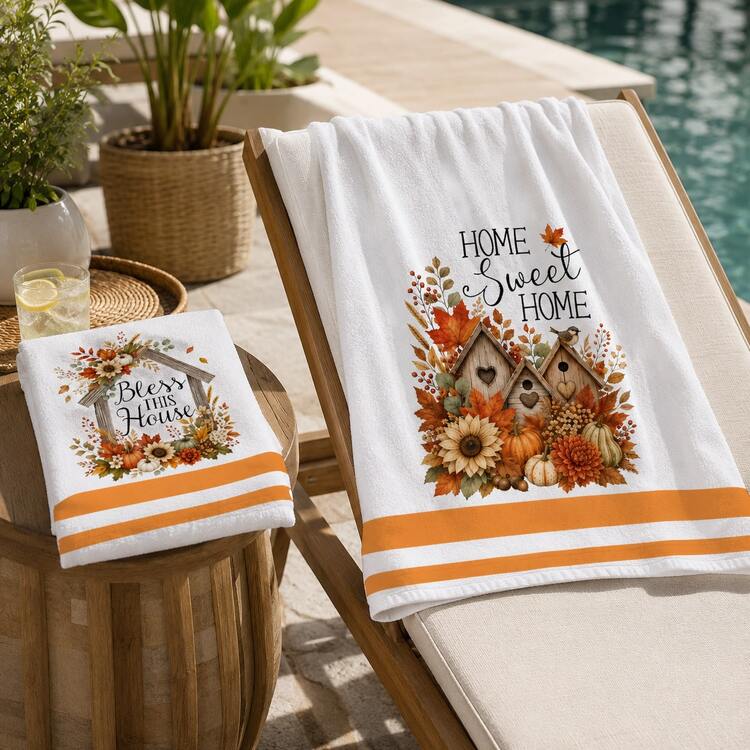 Autumn Kitchen Towel Set (2pcs), Bless This House Dish Cloth - Floral Farmhouse Design, Autumn Holiday Hand Towels, Suitable For Autumn Decor And Gifts - Multicolor - View 5