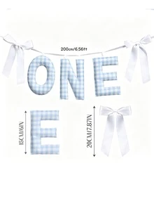 1件 1歲生日椅背橫幅，藍色與粉色，「ONE」字母橫幅，背景牆裝飾，1歲生日緞帶橫幅，嬰兒派對裝飾 - 彩色 - 查看 9