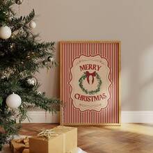 Set Of 1 Vintage Christmas Candy Cane Canvas Wall Art | Traditional Holiday Decor For Living Room Frameless/Framed - A - View 1