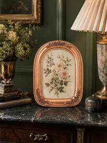1 Peça Porta-Retrato Oval Vintage em Ouro Rosado, Moldura de Foto Barroca Ornamentada com Flores em Resina, Suporte de Foto Antigo Vitoriano para Mesa, Casamento, Retrato de Família, Penteadeira, Estante, Escrivaninha, Decoração de Sala de Estar e Quarto, Presente de Inauguração de Casa Estilo Francês - A - Visão 5