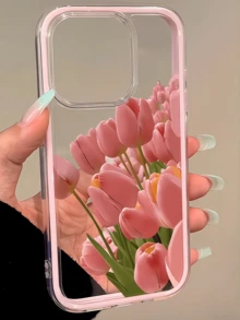 1 buah Casing Ponsel TPU Minimalis Motif Bunga Tulip Merah Muda, Tahan Guncangan, Perlindungan Penuh, Kompatibel dengan Apple 17 16 15 14 13 12 11 Pro Max Air dan Seri Lainnya - MultiWarna - View 4