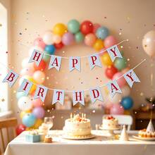 HAPPY BIRTHDAY Letter Fish Tail Banner, Birthday Party Scene Decoration Garland, White Background Blue Plaid Happy Birthday Fish Tail Banner, Home Life Party Photo Prop - Birthday Bunting - View 6