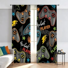 2pcs Game Controller And Letter Pattern Curtains, Fun Polyester Curtains Suitable For Bedroom And Living Room, Roman Blind Design, Privacy Protection, Multi-Functional Decorative Curtains, 160g/M² - Multicolor - View 6