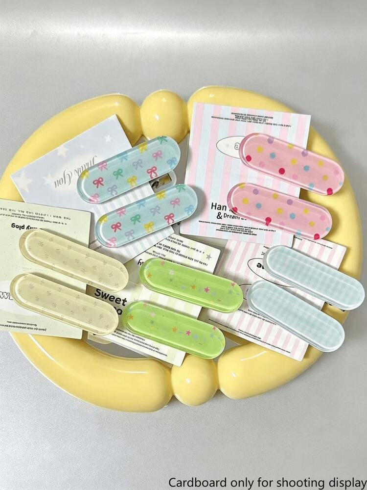 5pcs Korean Style Polka Dot Floral Hair Clips, Colorful Sweet Cartoon Alligator Hair Clips, Cute Side Bangs Hair Accessories, Suitable For Girls - Multicolor - View 2