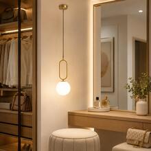 1PC Luxury Gold Long Ring Cream White Ball Pendant Light E27 Socket Modern Minimalist Single Head Hanging Light For Bedroom Bedside Dining Room Bar Counter Decoration (Bulb Not Included) - Gold - View 2