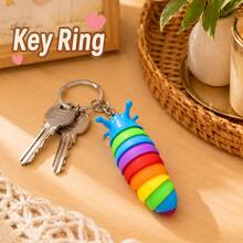 1pc Random Color Rainbow Caterpillar Keychain, Flexible Segmented Silicone Worm Pendant, Suitable For Keys, Backpacks, Handbags, Zipper Decoration And Daily Accessories - Multicolor - View 9