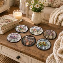 6pcs Floral Pattern Printed Diatomaceous Earth Coasters, Absorbent Beverage Coasters, Coffee Cup Coasters, Mug Coasters, Tea Cup Coasters, Desk Protection Pads, Suitable For Dining Table, Coffee Table, Tea Table, Bar Counter And Office Desk Decoration - Multicolor - View 5