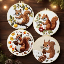 1pc 20*20cm/7.9*7.9in Squirrel Embroidery Kit, DIY Handmade Embroidery Kit, Suitable For Adult Beginners, Home Gift, Women Sewing Gift, Includes User Manual, Printed Pattern Fabric, Embroidery Hoop, Needle And Thread - Multicolor - View 12